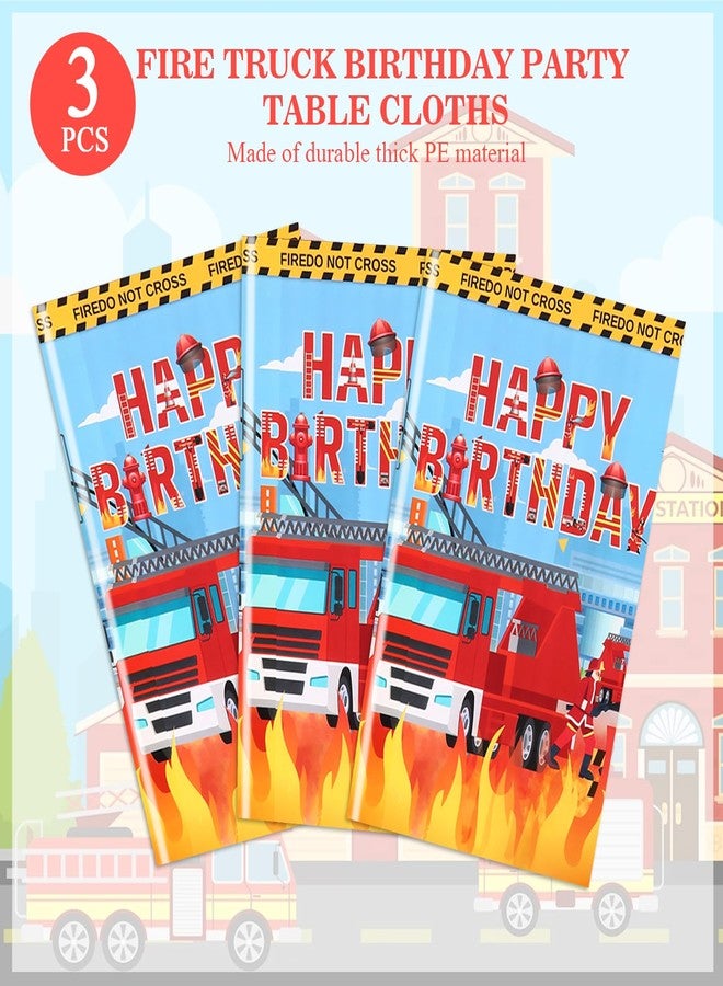 PHOGARY Firetruck Birthday Decorations 3 PCS Firetruck Tablecloths, Firefighter Tablecloths Disposable Plastic Rectangle Table Cover for Kids Baby Shower Fire Truck Birthday Party Supplies 54" X 108" - Image 3
